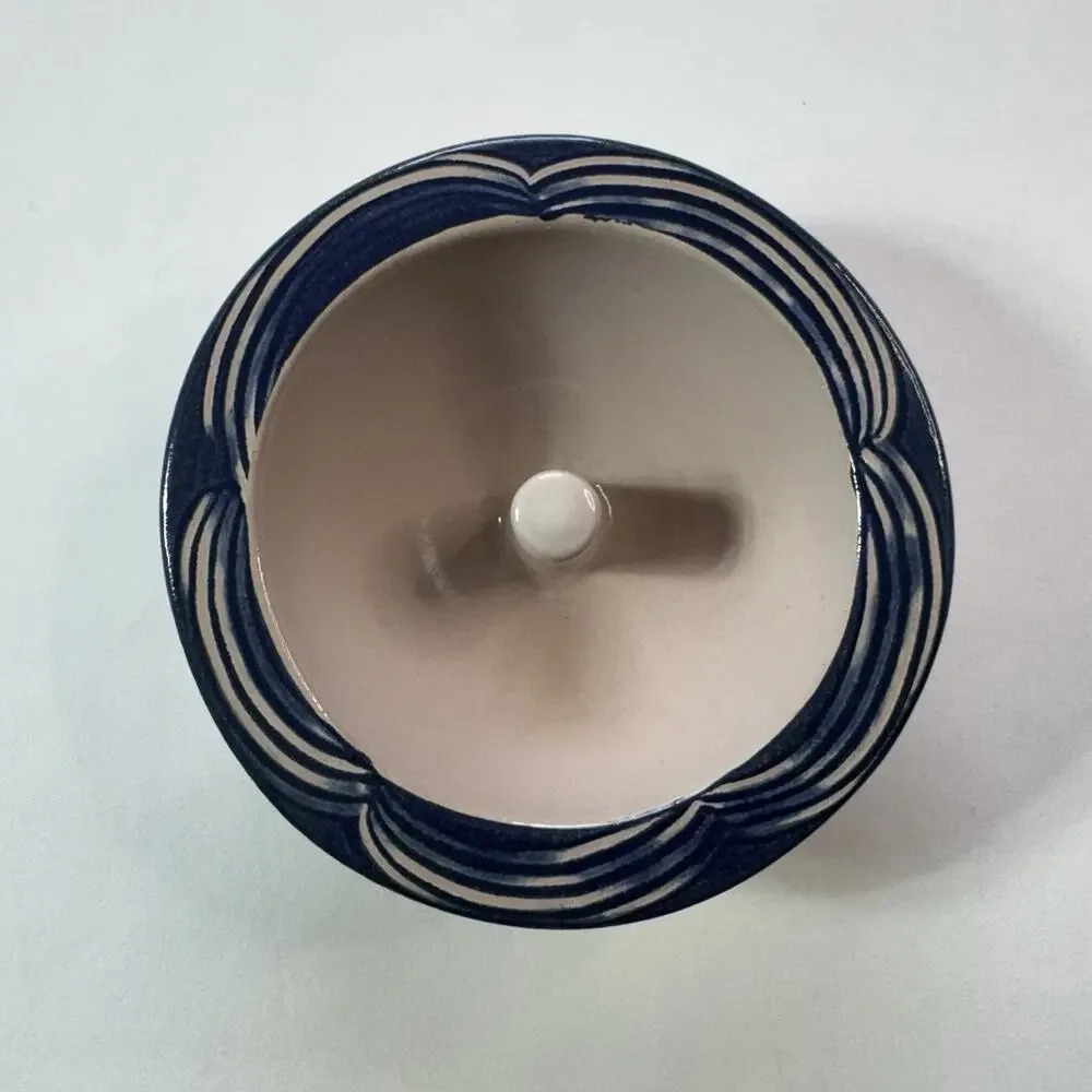 Original Apple Baker Pottery Baking Dish Blue Cream Round 6.25 In Diameter